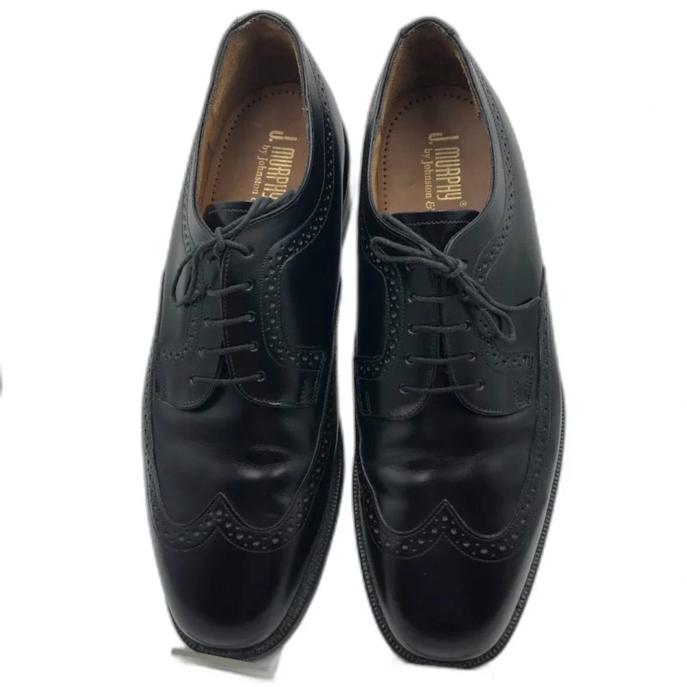 Johnston and Murphy by JM Men's Black Leather Wingtip Oxford Shoes Size 10.5